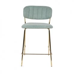 Drawer Chaises Et Tabourets De Bar Lot De 2 Tabourets De Bar En Tissu Avec Pieds Dorés Vert De Gris -Bancs Soldes lot de 2 tabourets de bar en tissu avec pieds dores vert de gris 2