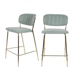 Drawer Chaises Et Tabourets De Bar Lot De 2 Tabourets De Bar En Tissu Avec Pieds Dorés Vert De Gris