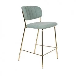 Drawer Chaises Et Tabourets De Bar Lot De 2 Tabourets De Bar En Tissu Avec Pieds Dorés Vert De Gris -Bancs Soldes lot de 2 tabourets de bar en tissu avec pieds dores vert de gris 3