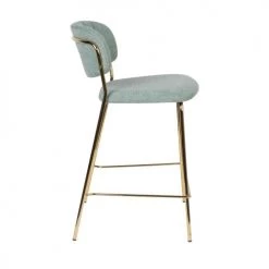Drawer Chaises Et Tabourets De Bar Lot De 2 Tabourets De Bar En Tissu Avec Pieds Dorés Vert De Gris -Bancs Soldes lot de 2 tabourets de bar en tissu avec pieds dores vert de gris 4