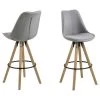 Toilinux Chaises Et Tabourets De Bar Lot De 2 Tabourets De Bar En Tissu Et Bois D'hévéa Gris -Bancs Soldes lot de 2 tabourets de bar en tissu et bois d hevea gris