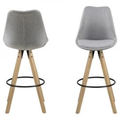 Toilinux Chaises Et Tabourets De Bar Lot De 2 Tabourets De Bar En Tissu Et Bois D'hévéa Gris -Bancs Soldes lot de 2 tabourets de bar en tissu et bois d hevea gris 3
