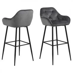 Toilinux Chaises Et Tabourets De Bar Lot De 2 Tabourets De Bar En Tissu Et Métal Gris