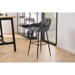 Toilinux Chaises Et Tabourets De Bar Lot De 2 Tabourets De Bar En Tissu Et Métal Gris -Bancs Soldes lot de 2 tabourets de bar en tissu et metal gris 4
