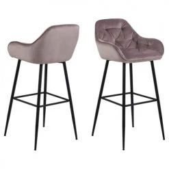 Toilinux Chaises Et Tabourets De Bar Lot De 2 Tabourets De Bar En Tissu Et Métal Rose