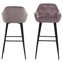 Toilinux Chaises Et Tabourets De Bar Lot De 2 Tabourets De Bar En Tissu Et Métal Rose -Bancs Soldes lot de 2 tabourets de bar en tissu et metal rose 3