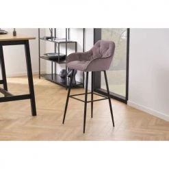 Toilinux Chaises Et Tabourets De Bar Lot De 2 Tabourets De Bar En Tissu Et Métal Rose -Bancs Soldes lot de 2 tabourets de bar en tissu et metal rose 4