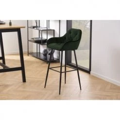 Toilinux Chaises Et Tabourets De Bar Lot De 2 Tabourets De Bar En Tissu Et Métal Vert -Bancs Soldes lot de 2 tabourets de bar en tissu et metal vert 10