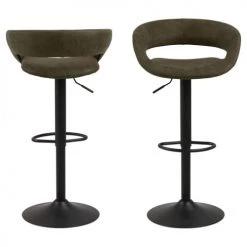 Toilinux Chaises Et Tabourets De Bar Lot De 2 Tabourets De Bar En Tissu Et Métal Vert -Bancs Soldes lot de 2 tabourets de bar en tissu et metal vert 3