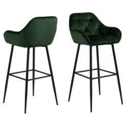 Toilinux Chaises Et Tabourets De Bar Lot De 2 Tabourets De Bar En Tissu Et Métal Gris -Bancs Soldes lot de 2 tabourets de bar en tissu et metal vert 5