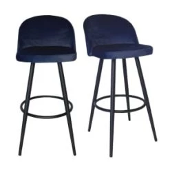 Meubles & Design Chaises Et Tabourets De Bar Lot De 2 Tabourets De Bar En Velours Bleu -Bancs Soldes lot de 2 tabourets de bar en velours bleu 5