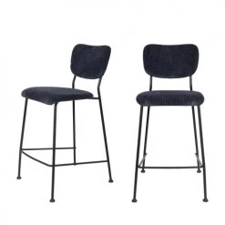 Zuiver Chaises Et Tabourets De Bar Lot De 2 Tabourets De Bar En Velours Côtelé 65cm Bleu Foncé