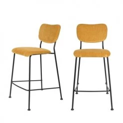 Zuiver Chaises Et Tabourets De Bar Lot De 2 Tabourets De Bar En Velours Côtelé 65cm Jaune Moutarde