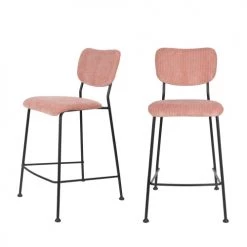 Zuiver Chaises Et Tabourets De Bar Lot De 2 Tabourets De Bar En Velours Côtelé 65cm Rose