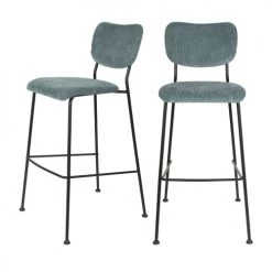 Zuiver Chaises Et Tabourets De Bar Lot De 2 Tabourets De Bar En Velours Côtelé 75cm Gris