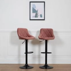 Happy Garden Chaises Et Tabourets De Bar Lot De 2 Tabourets De Bar En Velours Rose -Bancs Soldes lot de 2 tabourets de bar en velours rose 1