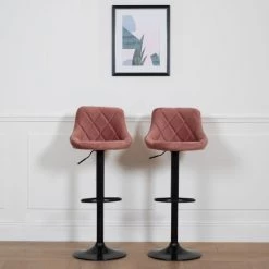 Happy Garden Chaises Et Tabourets De Bar Lot De 2 Tabourets De Bar En Velours Rose -Bancs Soldes lot de 2 tabourets de bar en velours rose 5