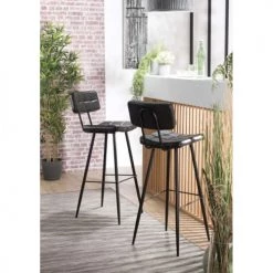 MACABANE Chaises Et Tabourets De Bar Lot De 2 Tabourets De Bar Hauteur D'assise 80 Cm Noirs -Bancs Soldes lot de 2 tabourets de bar hauteur d assise 80 cm noirs 1