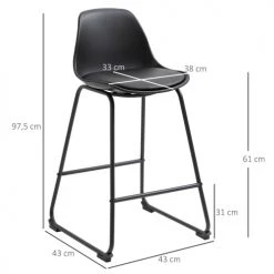 Homcom Chaises Et Tabourets De Bar Lot De 2 Tabourets De Bar Industriel Avec Dossier Noir -Bancs Soldes lot de 2 tabourets de bar industriel avec dossier noir 2