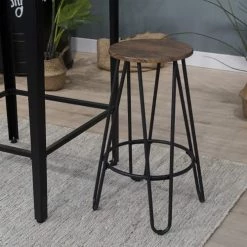Urban Meuble Chaises Et Tabourets De Bar Lot De 2 Tabourets De Bar Industriels Ronds Noyer Foncé 63cm -Bancs Soldes lot de 2 tabourets de bar industriels ronds noyer fonce 63cm 2