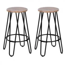 Urban Meuble Chaises Et Tabourets De Bar Lot De 2 Tabourets De Bar Industriels Ronds Noyer Foncé 63cm