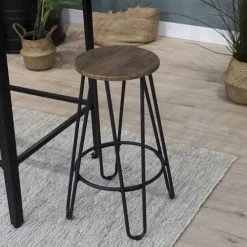 Urban Meuble Chaises Et Tabourets De Bar Lot De 2 Tabourets De Bar Industriels Ronds Noyer Foncé 63cm -Bancs Soldes lot de 2 tabourets de bar industriels ronds noyer fonce 63cm 4