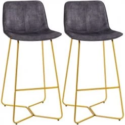 Homcom Chaises Et Tabourets De Bar Lot De 2 Tabourets De Bar Piètement Métal Doré Velours Gris