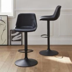 Alice's Garden Chaises Et Tabourets De Bar Lot De 2 Tabourets De Bar Réglables, Simili Cuir Noir -Bancs Soldes lot de 2 tabourets de bar reglables simili cuir noir 8