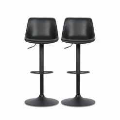 Alice's Garden Chaises Et Tabourets De Bar Lot De 2 Tabourets De Bar Réglables, Simili Cuir Noir -Bancs Soldes lot de 2 tabourets de bar reglables simili cuir noir 9