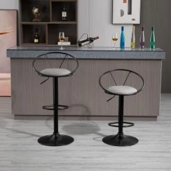 Homcom Chaises Et Tabourets De Bar Lot De 2 Tabourets De Bar Style Néo-rétro Gris Noir -Bancs Soldes lot de 2 tabourets de bar style neo retro gris noir 4
