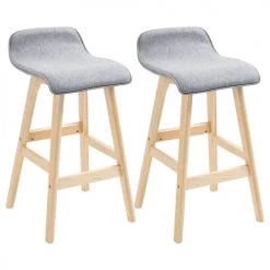 Homcom Chaises Et Tabourets De Bar Lot De 2 Tabourets De Bar Style Scandinave Bois Tissu Gris