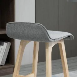 Homcom Chaises Et Tabourets De Bar Lot De 2 Tabourets De Bar Style Scandinave Bois Tissu Gris -Bancs Soldes lot de 2 tabourets de bar style scandinave bois tissu gris 3
