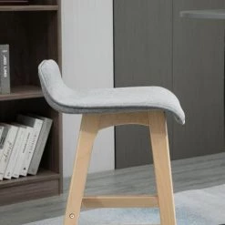 Homcom Chaises Et Tabourets De Bar Lot De 2 Tabourets De Bar Style Scandinave Bois Tissu Gris -Bancs Soldes lot de 2 tabourets de bar style scandinave bois tissu gris 5