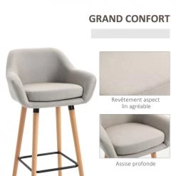 Homcom Chaises Et Tabourets De Bar Lot De 2 Tabourets De Bar Style Scandinave Repose-pieds Et Accoudoirs -Bancs Soldes lot de 2 tabourets de bar style scandinave repose pieds et accoudoirs 10