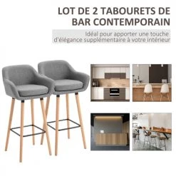 Homcom Chaises Et Tabourets De Bar Lot De 2 Tabourets De Bar Style Scandinave Repose-pieds Et Accoudoirs -Bancs Soldes lot de 2 tabourets de bar style scandinave repose pieds et accoudoirs 3