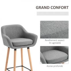 Homcom Chaises Et Tabourets De Bar Lot De 2 Tabourets De Bar Style Scandinave Repose-pieds Et Accoudoirs -Bancs Soldes lot de 2 tabourets de bar style scandinave repose pieds et accoudoirs 4