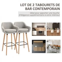Homcom Chaises Et Tabourets De Bar Lot De 2 Tabourets De Bar Style Scandinave Repose-pieds Et Accoudoirs -Bancs Soldes lot de 2 tabourets de bar style scandinave repose pieds et accoudoirs 9