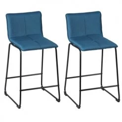 Altobuy Chaises Et Tabourets De Bar Lot De 2 Tabourets De Bar Tissu Bleu Pétrole