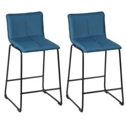 Altobuy Chaises Et Tabourets De Bar Lot De 2 Tabourets De Bar Tissu Bleu Pétrole -Bancs Soldes lot de 2 tabourets de bar tissu bleu petrole 4