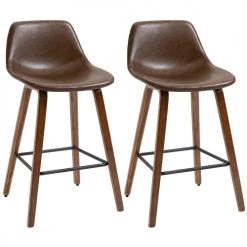 Homcom Chaises Et Tabourets De Bar Lot De 2 Tabourets De Bar Vintage Structure Bois Marron Effet Vieilli