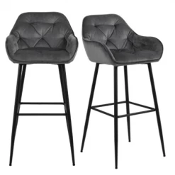 Meubles & Design Chaises Et Tabourets De Bar Lot De 2 Tabourets Design En Velours Et Métal Gris