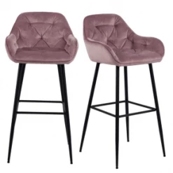 Meubles & Design Chaises Et Tabourets De Bar Lot De 2 Tabourets Design En Velours Et Métal Vert -Bancs Soldes lot de 2 tabourets design en velours et metal rose