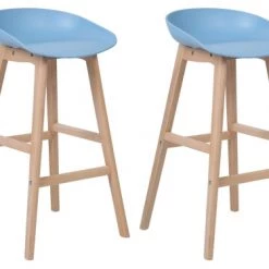 Beliani Chaises Et Tabourets De Bar Lot De 2 Tabourets En Bois Bleu Clair