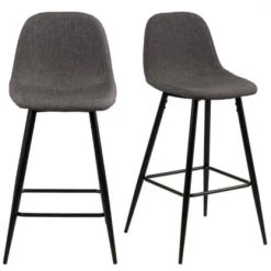 Meubles & Design Chaises Et Tabourets De Bar Lot De 2 Tabourets En Tissu Pieds En Métal Noir Gris Anthracite