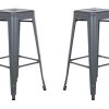 Beliani Chaises Et Tabourets De Bar Lot De 2 Tabourets Gris De 76 Cm
