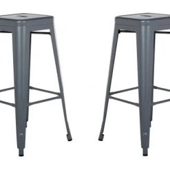 Beliani Chaises Et Tabourets De Bar Lot De 2 Tabourets Gris De 76 Cm