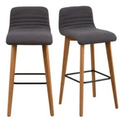 Meubles & Design Chaises Et Tabourets De Bar Lot De 2 Tabourets Modernes En Tissu Gris Et Pied Bois