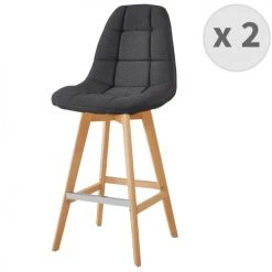Moloo Chaises Et Tabourets De Bar OWEN - Chaise De Bar Scandinave Tissu Anthracite Pied Hêtre (x2)
