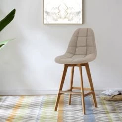 Moloo Chaises Et Tabourets De Bar OWEN - Chaise De Bar Scandinave Tissu Lin Pied Hêtre (x2) -Bancs Soldes owen chaise de bar scandinave tissu lin pied hetre x2 1