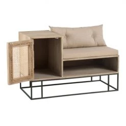 Meubles & Design Bancs Petit Banc Design Avec Placard Bois Cannage Et Coussins Beige -Bancs Soldes petit banc design avec placard bois cannage et coussins beige 5